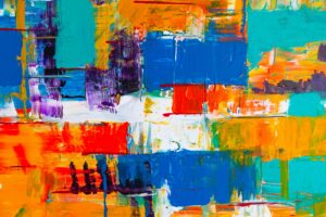 Colorful abstract acrylic painting with vivid patterns and textures.